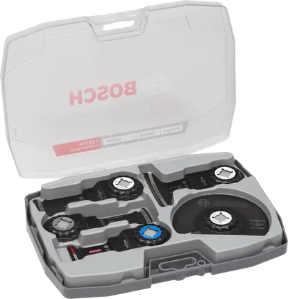 Bosch 5-osaline lõikekomplekt erinevate teradega kohvris.